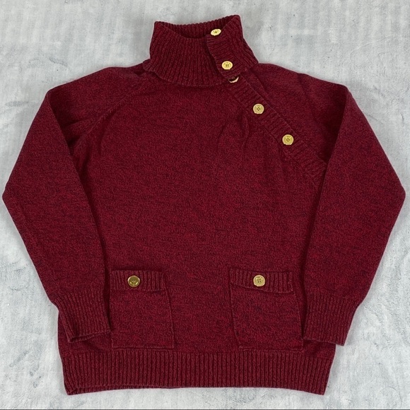 Karen Scott Button Cowl Neck Sweater Size Medium 100% Cotton Burgundy Knit - Picture 2 of 12